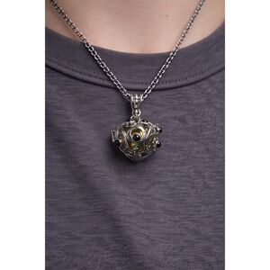 Vintage Hinged Locket Pendant with Inner Sphere & Dark Stone Accents